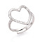 Non-Tarnish 304 Stainless Steel Heart Cuff Ring, Open Ring for Women, Stainless Steel Color, US Size 8(18.7mm)