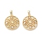 Brass Micro Pave Cubic Zirconia Pendants, Cadmium Free & Nickel Free & Lead Free, with Shell, Flat Round, Real 18K Gold Plated, 12.5x15x3.5mm, Hole: 1mm