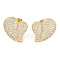 Brass Pave Clear Cubic Zirconia Studs Earring for Women, Heart, Real 18K Gold Plated, 20x18mm