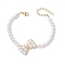 Shell Pearl Link Bracelets, with Electroplate Non-magnetic Synthetic Hematite Beads, Bowknot, Golden, 7-5/8 inch(19.3cm)
