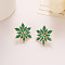 Alloy Enamel Stud Earrings, Snowflake, Golden, Green, 25mm