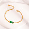 Elegant 304 Stainless Steel Boston Link Chains Bracelets,  Rectangle Cubic Zirconia Jewelry for Women, Real 18K Gold Plated, Green, 1/2x2-7/8 inch(1.34x7.2cm)