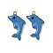 304 Stainless Steel Enamel Pendants, Dolphin Charm, Real 18K Gold Plated, Ion Plating(IP), Steel Blue, 22x13x4mm, Hole: 1mm