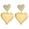 Brass Micro Pave Clear Cubic Zirconia Heart Stud Earrings, Real 18K Gold Plated, 30x20mm