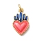 Brass Enamel Pendants, Heart, Rack Plating, Long-Lasting Plated, Cadmium Free & Lead Free, Real 18K Gold Plated, with Jump Ring, Pink, 19x11x3mm, Hole: 3.2mm