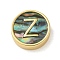 Brass Beads, with Resin Imitation Paua Shell, Flat Round, Real 14K Gold Plated, Letter Z, 13.5x4mm, Hole: 1.6mm