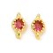 Brass Cubic Zirconia Flat Round Connector Charms, Rack Plating, Long-Lasting Plated, Golden, Cerise, 9x4.5~5x3mm, Hole: 1mm
