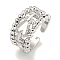 Rack Plating Brass Micro Pave Cubic Zirconia Belt Buckle Open Cuff Rings for Women, Long-Lasting Plated, Cadmium Free & Lead Free, Platinum, 12.5mm