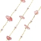 Cherry Quartz Glass  & Glass Link Chains, with Brass Chains, Rack Plating, Long-Lasting Plated, Lead Free & Cadmium Free, Real 18K Gold Plated, Soldered, with Spool, 3~4x4.5~11x4.5~11mm