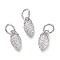 Brass Micro Pave Clear Cubic Zirconia Pendants, with Jump Rings, Strawberry, Real Platinum Plated, 10x5x3mm, Hole: 3.5mm