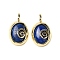 Natural Dyed Lapis Lazuli Oval Pendants, Ion Plating(IP) Golden Plated Brass Vortex Charms, 24x14x6mm, Hole: 4.5x2.5mm