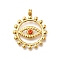 304 Stainless Steel Pendants, with Rhinestone, Ion Plating(IP), Flat Round with Eye Charm, Real 14K Gold Plated, Hyacinth, 23.5x20x2.5mm, Hole: 2.5mm