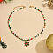 Christmas Alloy Enamel Pendant Colorful Glass Seed Beaded Necklaces, Golden, Snowflake, 14.57 inch(37cm), pendant: 20x18mm