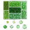 7 Styles Transparent Glass Beads, Bicone & Round, Green, 3~8x3~8.5mm, Hole: 0.8~1.6mm
