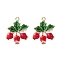 2Pcs Brass Enamel Pendants, Light Gold, Pomegranate with Leaf Charm, FireBrick, 19x13.5x9.5mm, Hole: 1.4mm