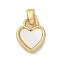 Brass Pave Natural White Shell Heart Charms, Rack Plating, Long-Lasting Plated, Cadmium Free & Lead Free, Real 18K Gold Plated, 12x10x2mm, Hole: 5x2.5mm