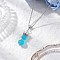 Handmade Glass Beaded Prince with Crown Pendant 304 Stainless Steel Cable Necklaces for Women, Stainless Steel Color, Deep Sky Blue, 17.83 inch(45.3cm)