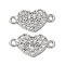 Brass Micro Pave Cubic Zirconia Connector Charms, Heart, Platinum, 7x13.5x2mm, Hole: 1mm