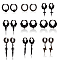 18Pcs 9 Style 304 Stainless Steel Cone & Column Beaded Hoop Earrings, Sword & Cross & Lighning Bolt Drop Earrings for Men Women, Electrophoresis Black, 17~48x2~6mm, Pin: 0.8~1mm, 2Pcs/style