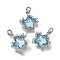 Brass Micro Pave Cubic Zirconia Charms, Star, with Glass & Glitter Powder & Loop, Long-Lasting, Lead Free & Cadmium Free, Light Sky Blue, Platinum, 12.5x12x4mm, Hole: 2mm