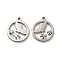 Non-Tarnish 304 Stainless Steel Charms, Flat Round with Bird and Flower, Stainless Steel Color, 15x13x1.4mm, Hole: 1.4mm