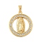 Brass Micro Pave Clear Cubic Zirconia Pendants, Cadmium Free & Lead Free, Religious Theme, Flat Round with Virgin Mary, Real 18K Gold Plated, 22x19.5x3mm, Hole: 4x2mm