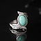 Oval Synthetic Turquoise Finger Rings, Feather 925 Sterling Silver Adjustable Rings, Platinum, 20mm, Inner Diameter: 16mm