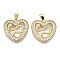 Brass Micro Pave Clear Cubic Zirconia Pendants, with Brass Snap on Bails, Nickel Free, Heart with Snake, Real 16K Gold Plated, 21x21.5x3mm, Hole: 5x3mm