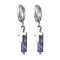 304 Stainless Steel Blue Spot Jasper Column Hoop Earrings, with 201 Stainless Steel Earring Findings, Stainless Steel Color, Cross, 35.5x7mm