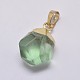 Natural Fluorite Nuggets Plated Pendants G-P077-43-2
