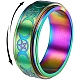 トリプルムーン女神ステンレス製回転指輪  不安を落ち着かせる瞑想用フィジェットスピナーリング  虹色  usサイズ9（18.9mm） PW-WG65299-15-1