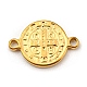 宗教 304 ステンレススチールコネクタチャーム  神とホーリー令状のリンクが付いたフラットラウンド  ゴールドカラー  10x15x1.5mm  穴：1.4mm STAS-L270-09G-2