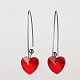 Handmade Heart Glass Dangle Hoop Earrings for Valentine's Day EJEW-JE01665-3