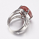 合成赤ジャスパー広帯域指指輪  真鍮製の指輪のパーツ  オーバル  18mm RJEW-K224-A03-2
