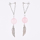 Orecchini a bottone pendenti con perle di quarzo rosa naturale EJEW-JE03991-05-2