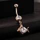 Real 18K Gold Plated Brass Rhinestone Little Fish Navel Ring Belly Rings AJEW-EE0001-50-3
