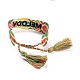 Bracelet tressé en polycoton (coton polyester) word melody avec breloque pompon BJEW-F429-04-3