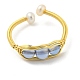 Natural Pearl & Aquamarine Beaded Open Cuff Ring RJEW-H220-40G-2