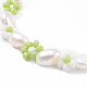 Fiore di semi di vetro e braccialetto di perline di perle naturali BJEW-TA00071-4