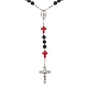 Collar de cuentas de rosario de madera y turquesa sintética NJEW-JN04431-03-5