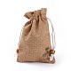 黄麻布製梱包袋ポーチ  巾着袋  木製のビーズで  淡い茶色  14.6~14.8x10.2~10.3cm ABAG-L006-B-05-3
