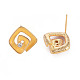 Brass Micro Pave Clear Cubic Zirconia Stud Earring Findings with Enamel KK-S356-624G-NF-4