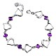 Heart & Rhombus Natural Amethyst Link Chain Bracelet BJEW-BB43492-A-1