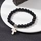 Эластичный браслет с круглыми бусинами из синтетического черного камня BJEW-JB09745-02-2