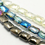 Electroplate Glass Beads, Half Plated, Faceted, Rectangle, Mixed Color, 12x9x7mm, Hole: 1mm