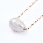 Natural Cultured Freshwater Pearl Pendant Necklaces, with Lobster Claw Clasps, Oval, Golden, White, 15.9 inch(40.5cm)