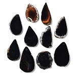 Forma mista tinto naturale agata pietra preziosa grandi ciondoli, nero, 39~85x26~62x5~6mm, Foro: 2 mm