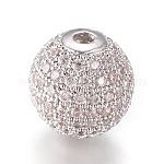 Bijoux cz micro cuivres ouvrent perles rondes de zircone cubique, clair, platine, 12mm, Trou: 2mm