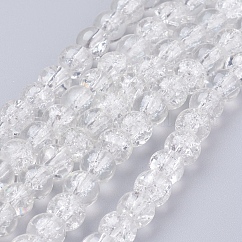 Spray dipinto vetro crackle fili di perline, tondo, chiaro, 6mm, Foro: 1.3~1.6 mm, circa 133pcs/filo, 31.4 pollice