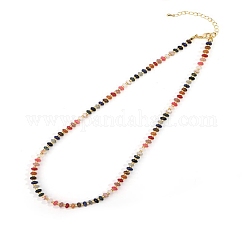 Collares de cuentas redondas de piedras naturales mixtas de colores para un estilo playero de verano., dorado, 16.54 pulgada (42 cm)